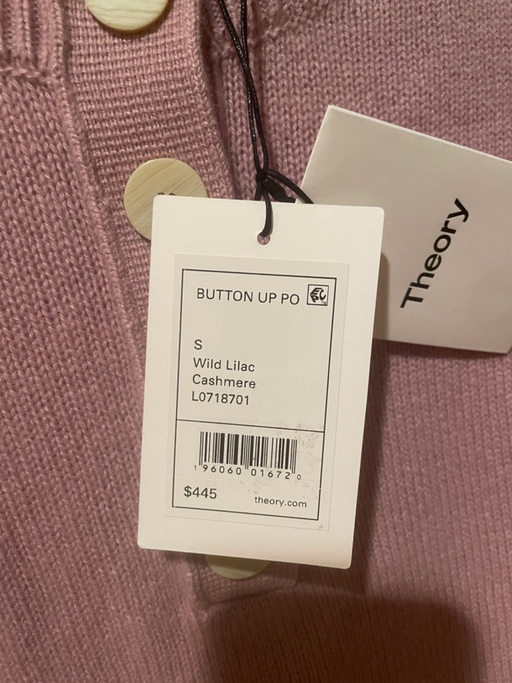 Theory Wild Lilac Button-Neck Crew Sweater - Picture 2 of 4